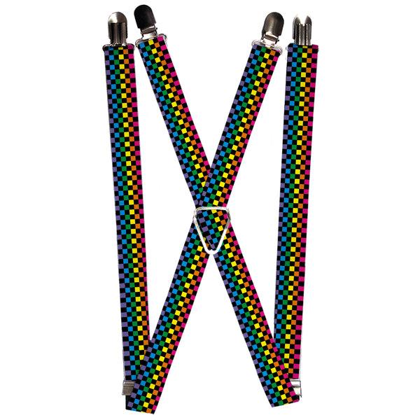 Buckle-Down Suspenders - 1.0" - Checker Black/Neon Rainbow