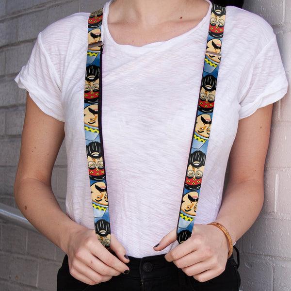 Buckle-Down Suspenders - 1.0" - Cheech & Chong Caricature Faces3 Tie Dye Blues