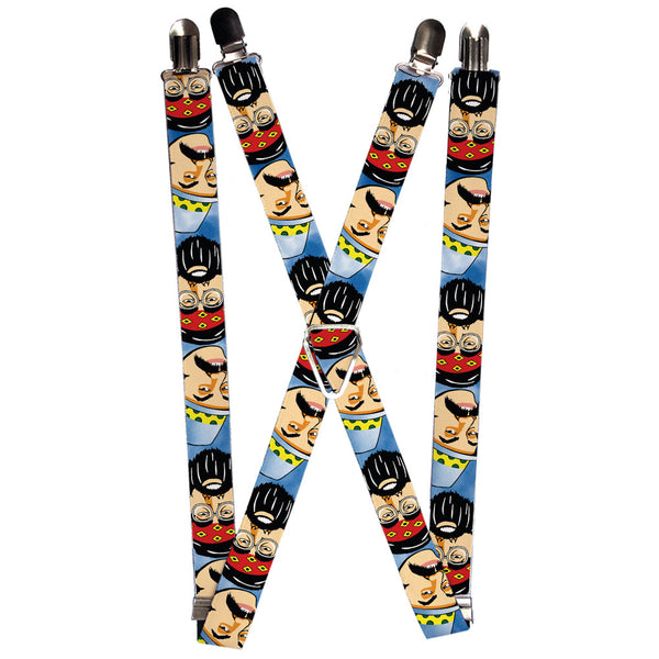 Buckle-Down Suspenders - 1.0" - Cheech & Chong Caricature Faces3 Tie Dye Blues