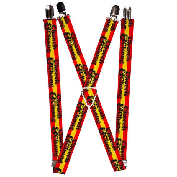 Buckle-Down Suspenders - 1.0" - CHEECH & CHONG Text Logo Stripe Red Yellow Black
