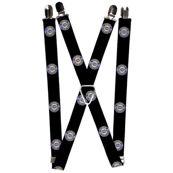 Buckle-Down Suspenders - 1.0" - CHEVROLET SUPER SERVICE Logo Black Blue Yellow White