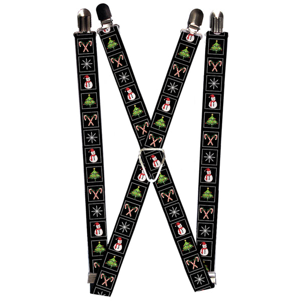 Buckle-Down Suspenders - 1.0" - Christmas Blocks Black/White/Multi Color
