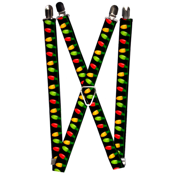 Buckle-Down Suspenders - 1.0" - Christmas Lights Black/Multi Color