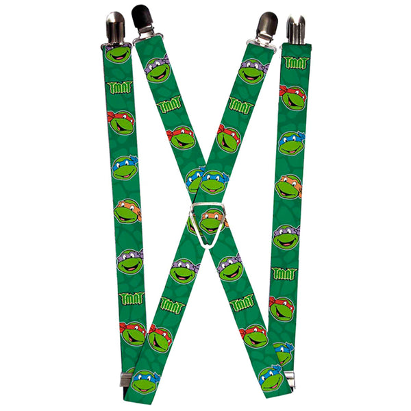 Buckle-Down Suspenders - 1.0" - Classic Teenage Mutant Ninja Turtles Turtle Faces TMNT Green Turtle Shell