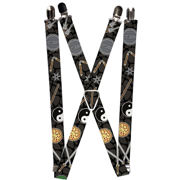 Buckle-Down Suspenders - 1.0" - Classic Teenage Mutant Ninja Turtles Gear Elements Black Gray Turtle Shell