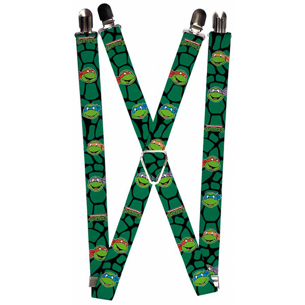 Buckle-Down Suspenders - 1.0" - Classic TEENAGE MUTANT NINJA TURTLES Turtle Faces Black Green Turtle Shell