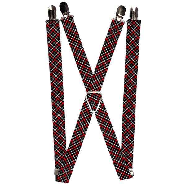 Buckle-Down Suspenders - 1.0" - Criss Cross Plaid Black/Gray/Red