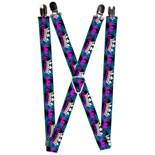 Buckle-Down Suspenders - 1.0" - Crown Princess Oval Black/Turquoise