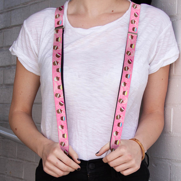 Buckle-Down Suspenders - 1.0" - Cupcake Swirls Pink/Multi Color