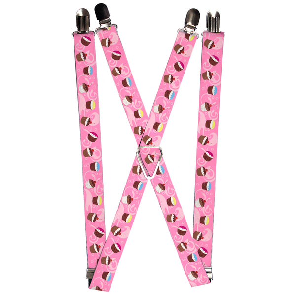 Buckle-Down Suspenders - 1.0" - Cupcake Swirls Pink/Multi Color