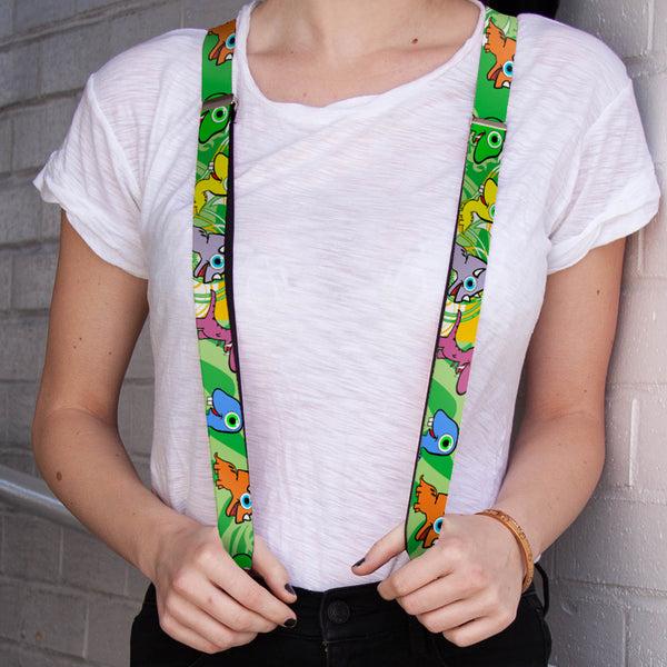 Buckle-Down Suspenders - 1.0" - Cute Dinosaurs Yellow/Green