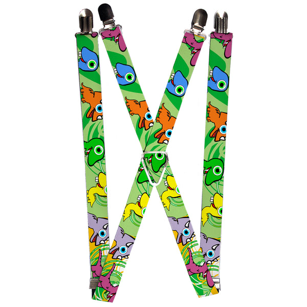 Buckle-Down Suspenders - 1.0" - Cute Dinosaurs Yellow/Green