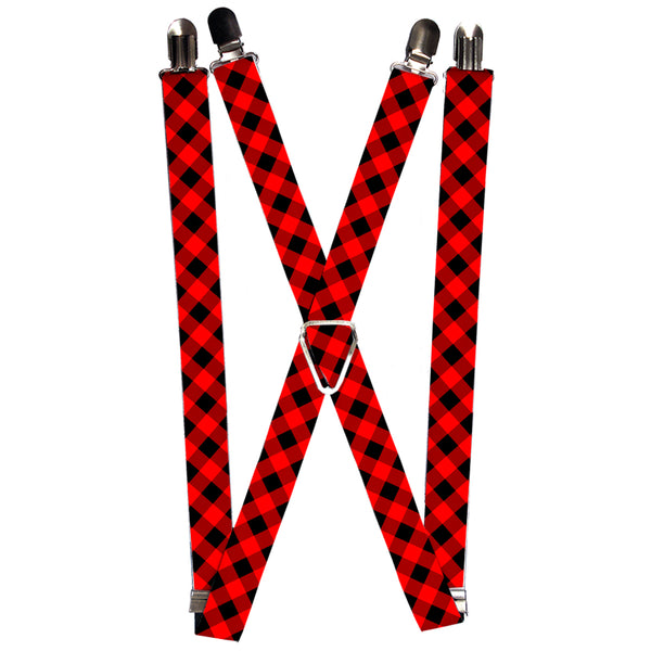 Buckle-Down Suspenders - 1.0" - Diagonal Buffalo Plaid Black/Red