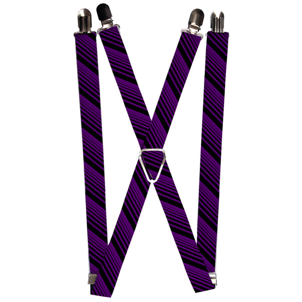 Buckle-Down Suspenders - 1.0" - Diagonal Stripes Black/Purple