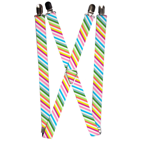Buckle-Down Suspenders - 1.0" - Diagonal Stripes White/Multi Color