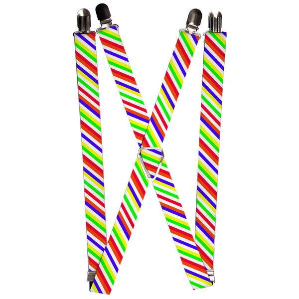 Buckle-Down Suspenders - 1.0" - Diagonal Stripes White/Multi Neon