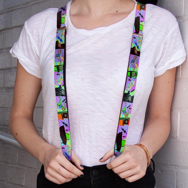 Buckle-Down Suspenders - 1.0" - Eighties Arcade Multi Neon Stripes