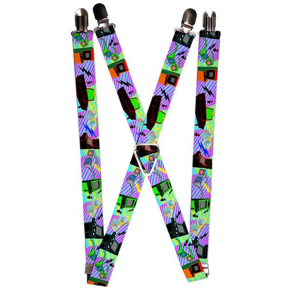 Buckle-Down Suspenders - 1.0" - Eighties Arcade Multi Neon Stripes