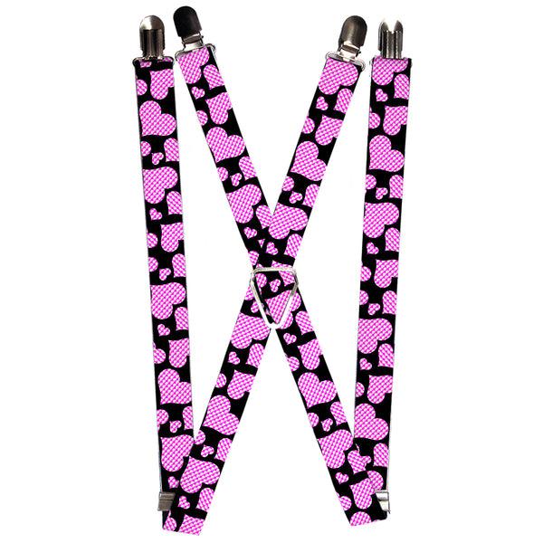 Buckle-Down Suspenders - 1.0" - Eighties Hearts Black/Fuchsia/White