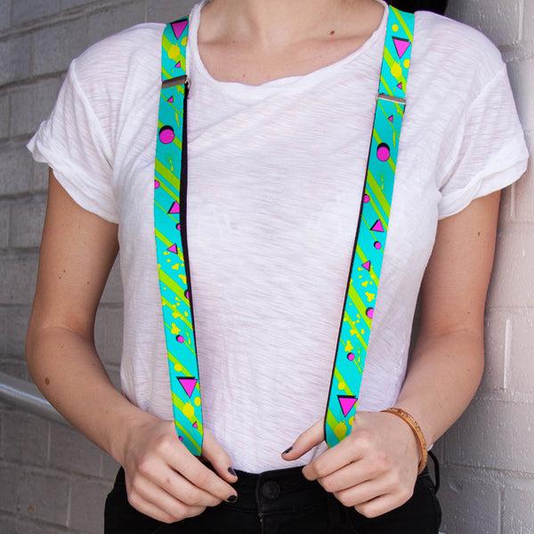 Buckle-Down Suspenders - 1.0" - Eighties Party Blue/Yellow/Pink