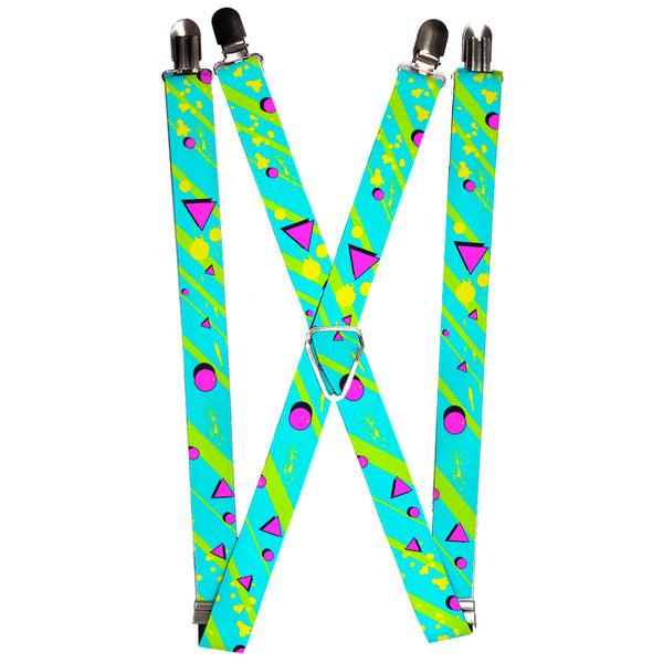 Buckle-Down Suspenders - 1.0" - Eighties Party Blue/Yellow/Pink