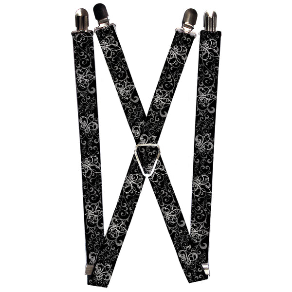 Buckle-Down Suspenders - 1.0" - Fleur-de-Lis Outline w/Filigree Black/Gray