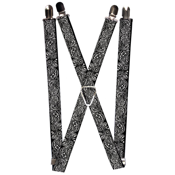 Buckle-Down Suspenders - 1.0" - Floral Paisley2 Black/White