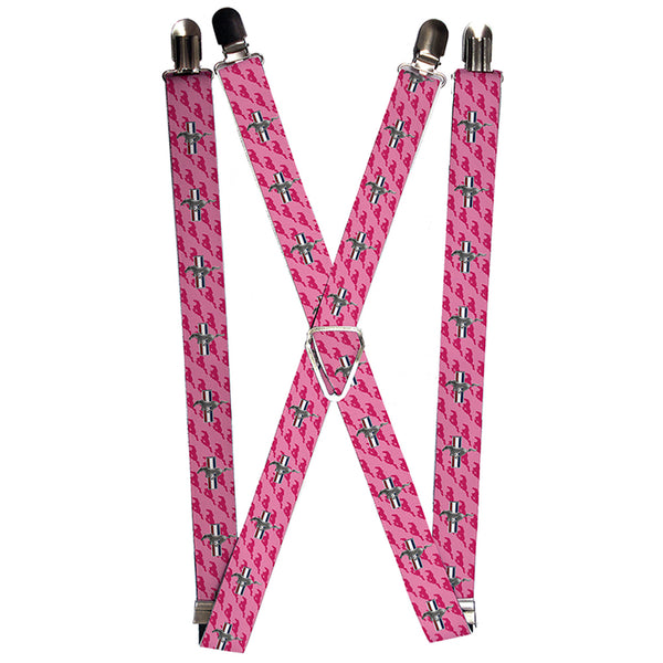 Buckle-Down Suspenders - 1.0" - Ford Mustang w Bars w Text PINK LOGO REPEAT
