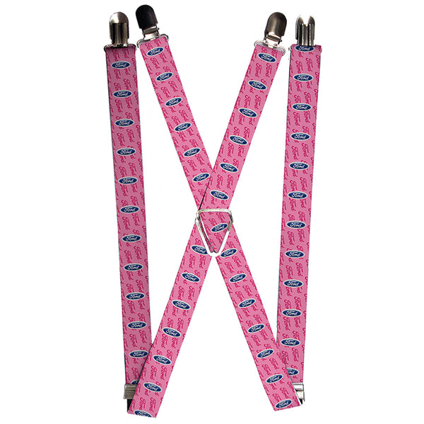 Buckle-Down Suspenders - 1.0" - Ford Oval w Text PINK REPEAT