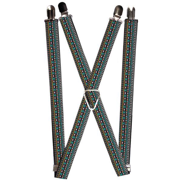 Buckle-Down Suspenders - 1.0" - Geometric5 Gray/Teal/White/Pink/Yellow