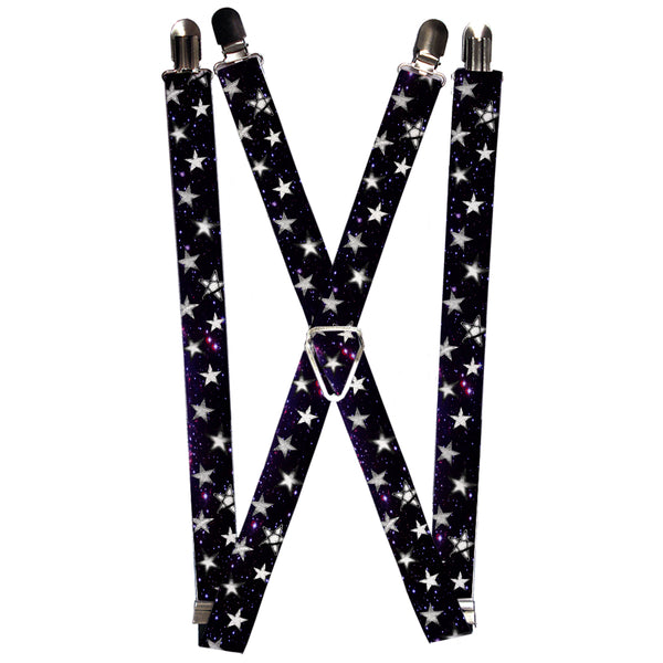 Buckle-Down Suspenders - 1.0" - Glowing Stars in Space Black/Purple/White