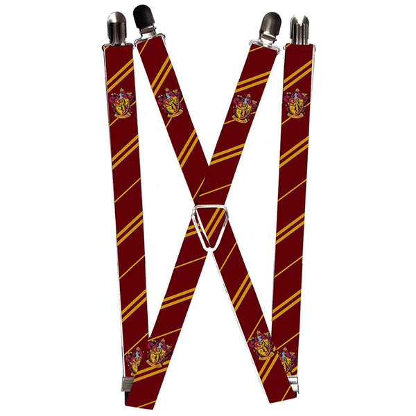 Buckle-Down Suspenders - 1.0" - GRYFFINDOR Crest Stripe Burgundy Gold