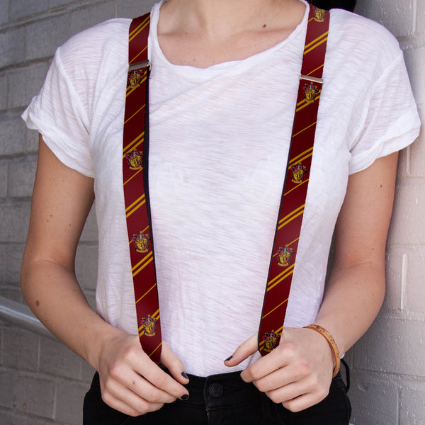 Buckle-Down Suspenders - 1.0" - Gryffindor Crest Stripe2 Burgundy Gold