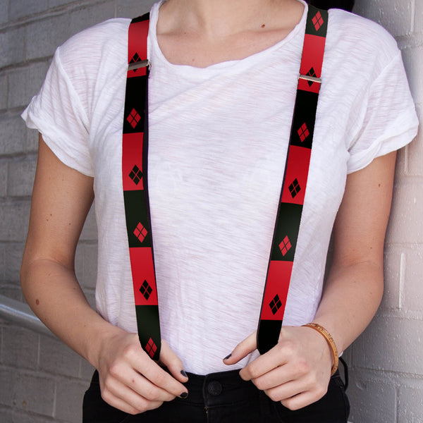 Buckle-Down Suspenders - 1.0" - Harley Quinn Diamond Blocks2 Red Black Black Red