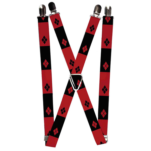 Buckle-Down Suspenders - 1.0" - Harley Quinn Diamond Blocks2 Red Black Black Red