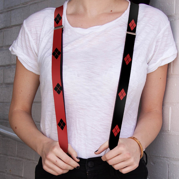 Buckle-Down Suspenders - 1.0" - Harley Quinn Diamonds Red Black + Black Red