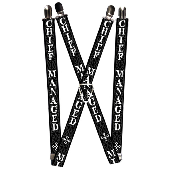 Buckle-Down Suspenders - 1.0" - Harry Potter MISCHIEF MANAGED Black Gray White
