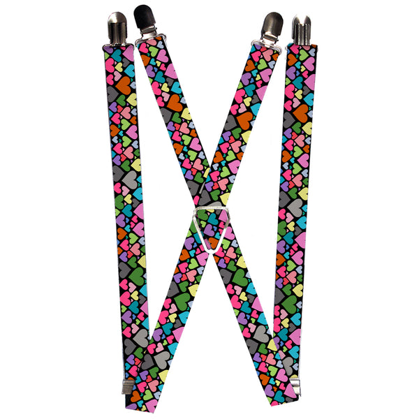 Buckle-Down Suspenders - 1.0" - Hearts Black/Multi Color