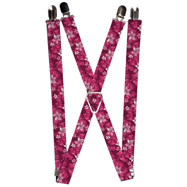 Buckle-Down Suspenders - 1.0" - Hibiscus Collage Pink Shades