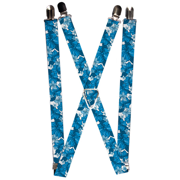 Buckle-Down Suspenders - 1.0" - Hibiscus Collage White/Blues