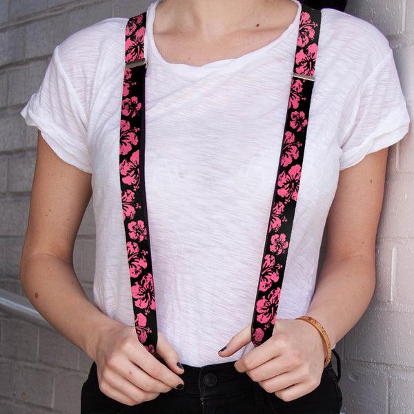 Buckle-Down Suspenders - 1.0" - Hibiscus Weathered Black/Pink