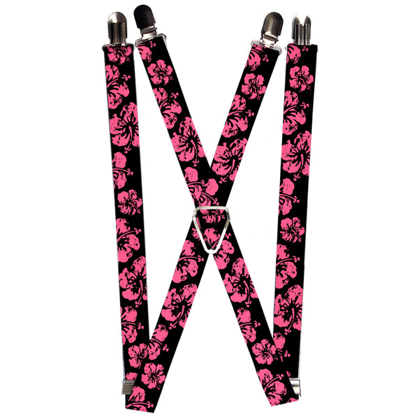 Buckle-Down Suspenders - 1.0" - Hibiscus Weathered Black/Pink