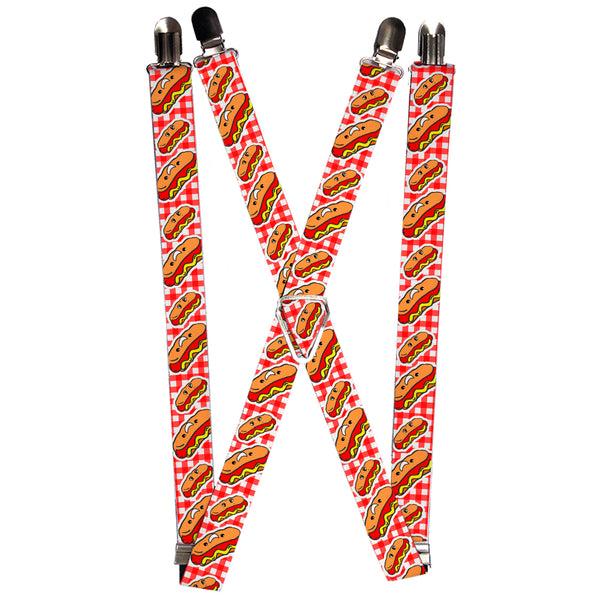 Buckle-Down Suspenders - 1.0" - Hot Dogs Buffalo Plaid White/Red