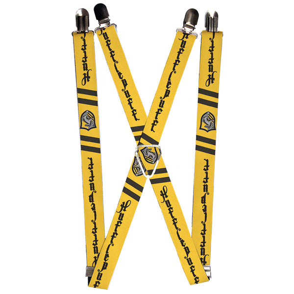 Buckle-Down Suspenders - 1.0" - HUFFLEPUFF Badge 2-Stripe Yellow Black Grays