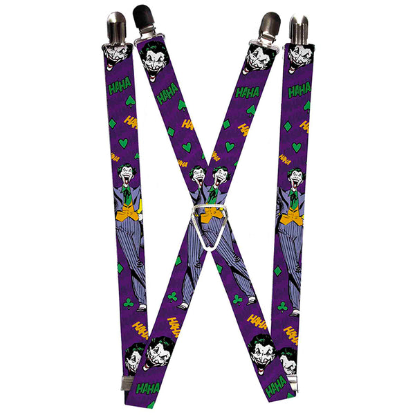 Buckle-Down Suspenders - 1.0" - Joker Face Pose Elements Collage Purple Green Yellow