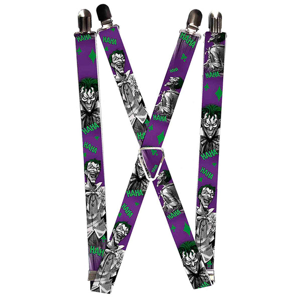 Buckle-Down Suspenders - 1.0" - Joker Laughing Poses HAHA Purple Green Black White