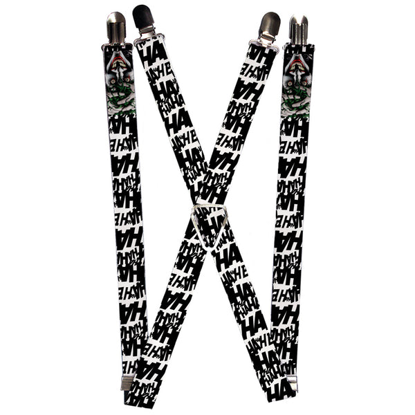 Buckle-Down Suspenders - 1.0" - Joker The Killing Joke Holding Head Pose HAHAHA Repeat White Black