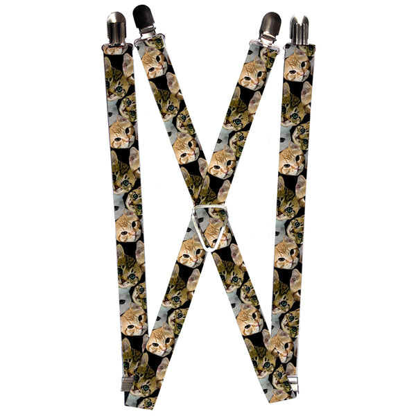 Buckle-Down Suspenders - 1.0" - Kitten Faces Scattered Black