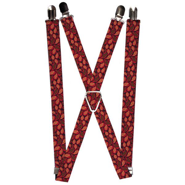 Buckle-Down Suspenders - 1.0" - Leaves Swirl Navy/Burgundy
