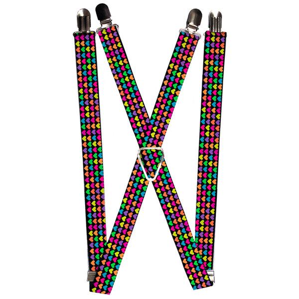 Buckle-Down Suspenders - 1.0" - Mini Hearts Black/Multi Neon